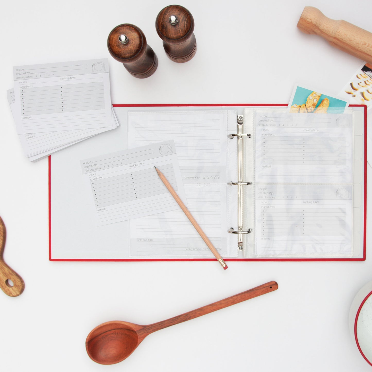 Blank card binder for your family's recipes.