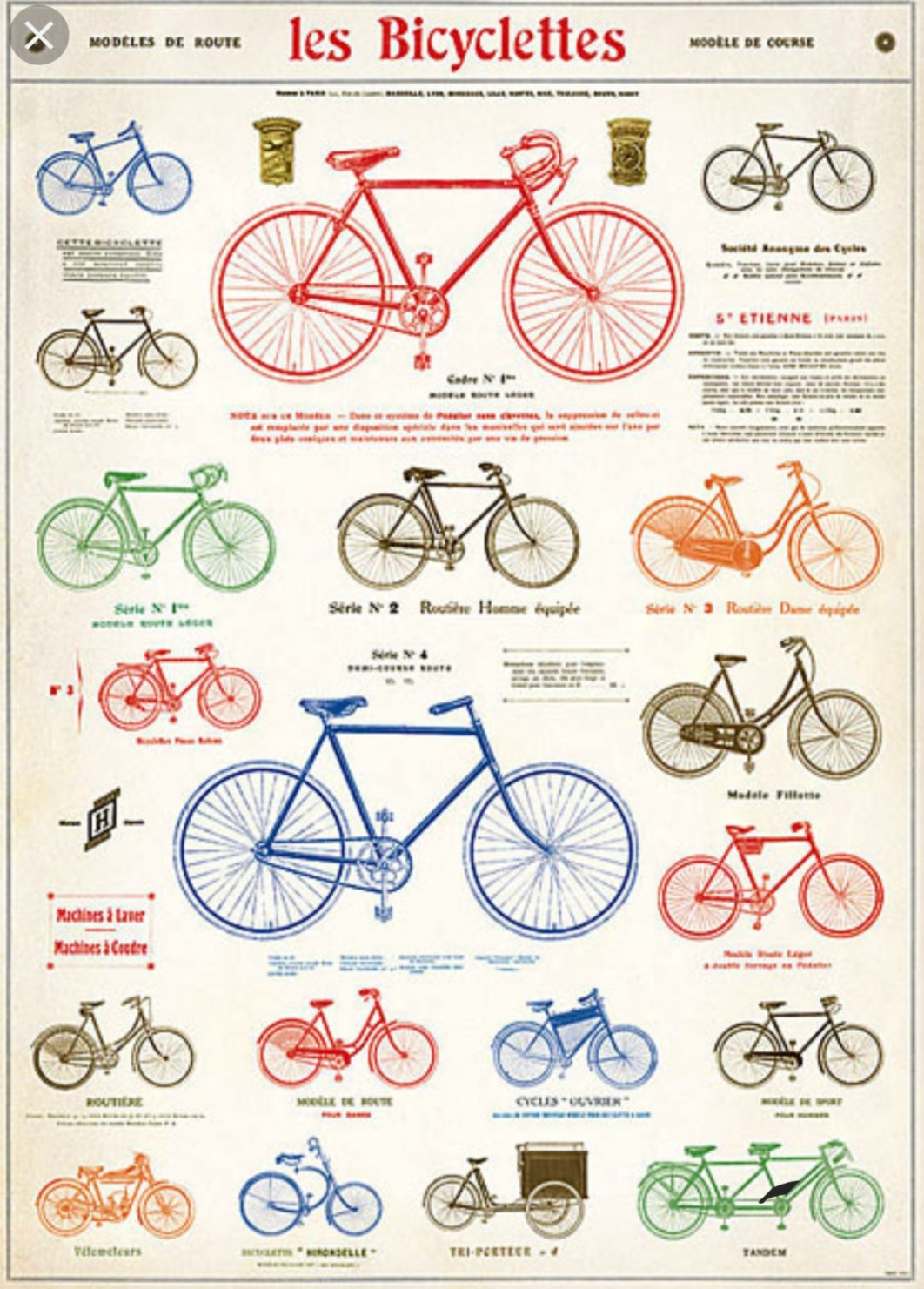 Cavallini Les Bicyclette Wrapping Paper Poster