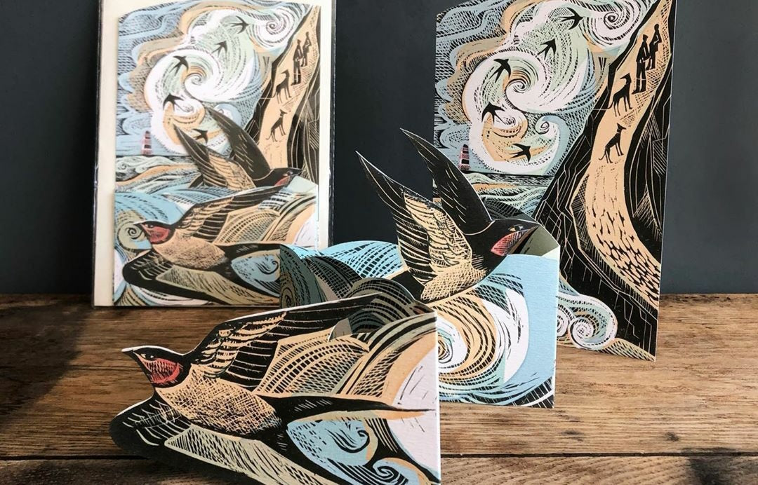 Card - Cornish Swallows - die-cut 3D by Angela Harding