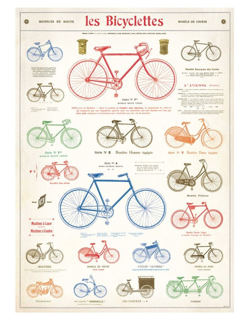 Cavallini Les Bicyclette Wrapping Paper Poster
