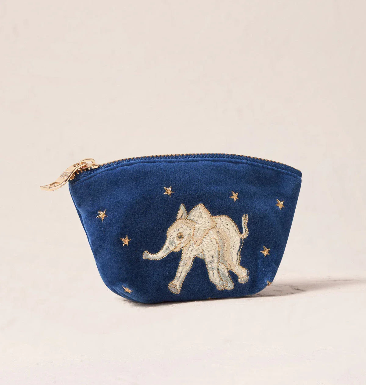 Elizabeth Scarlett Coin Purse Baby Elephant Conservation Velvet Cobalt