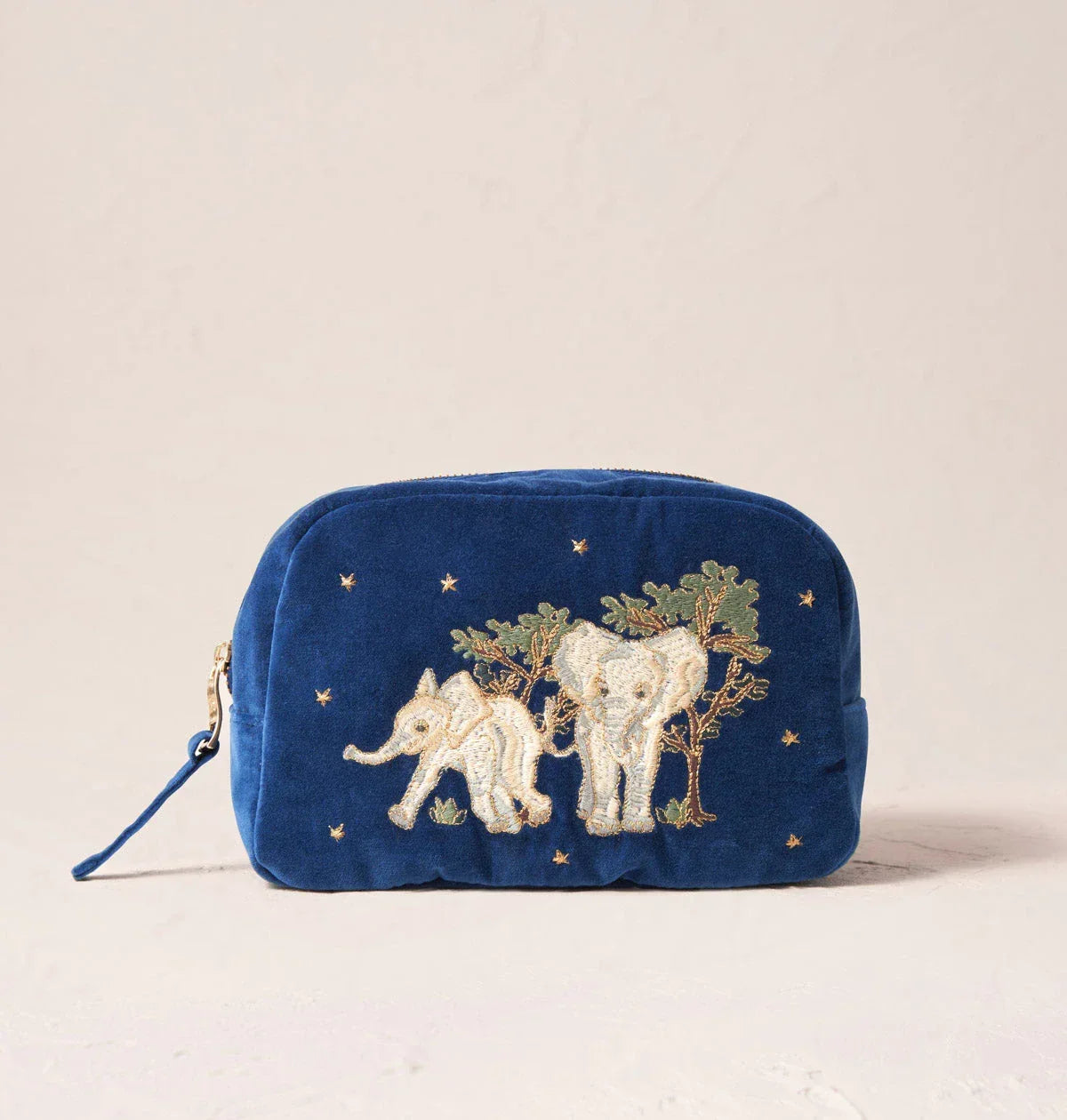 Elizabeth Scarlett Makeup Bag Baby Elephant Conservation Velvet Cobalt