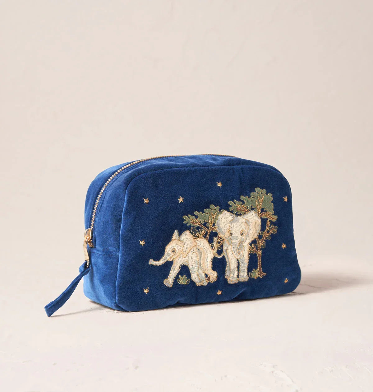 Elizabeth Scarlett Makeup Bag Baby Elephant Conservation Velvet Cobalt