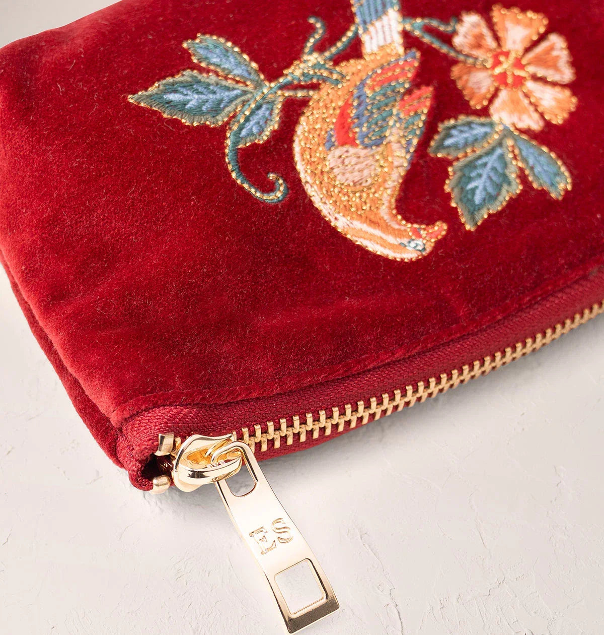Elizabeth Scarlett Coin Purse Botanical Birds Velvet Rouge