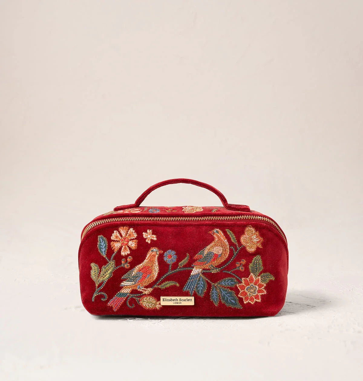 Elizabeth Scarlett Open Flat Makeup Bag Botanical Birds Velvet Rouge