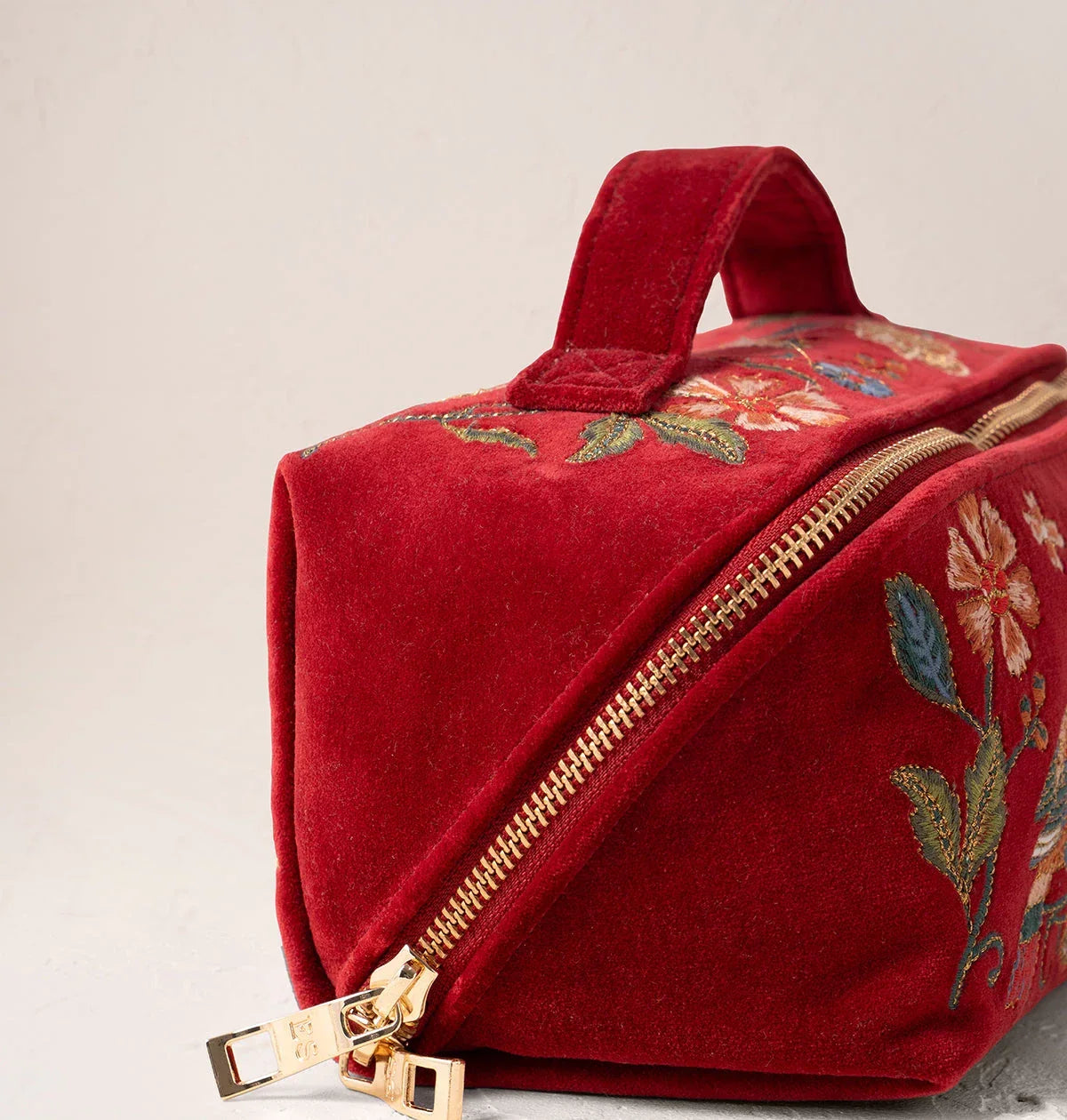 Elizabeth Scarlett Open Flat Makeup Bag Botanical Birds Velvet Rouge