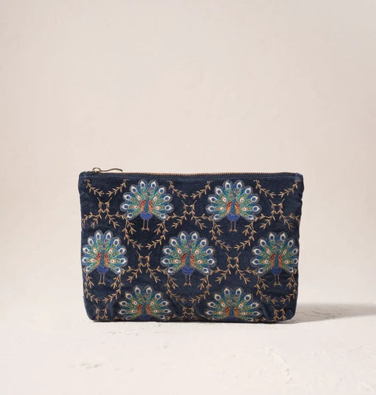 Elizabeth Scarlett Everyday Pouch Botanical Peacock Velvet Indigo