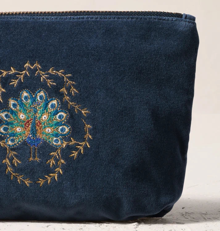 Elizabeth Scarlett Mini Pouch Botanical Peacock Velvet Indigo