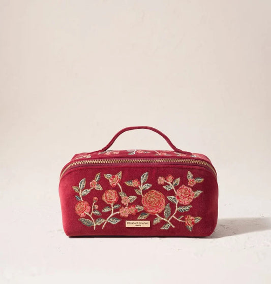 Elizabeth Scarlett Open Flat Makeup Bag Camellia Romance Velvet Cranberry