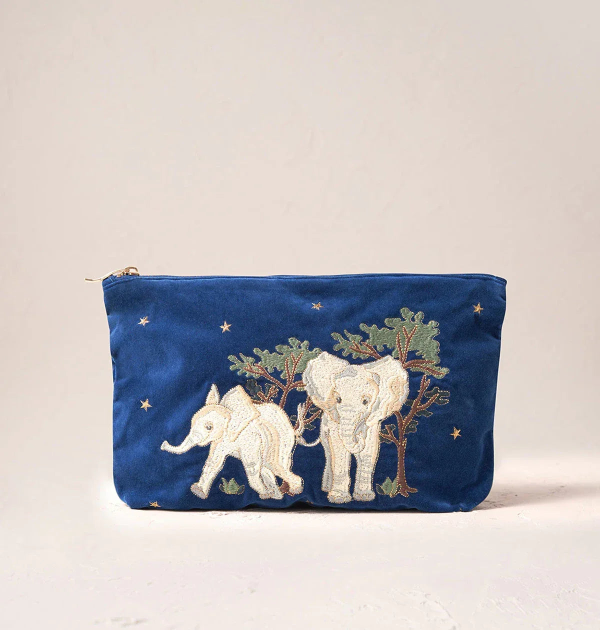 Elizabeth Scarlett Everyday Pouch Baby Elephant Conservation Velvet Cobalt