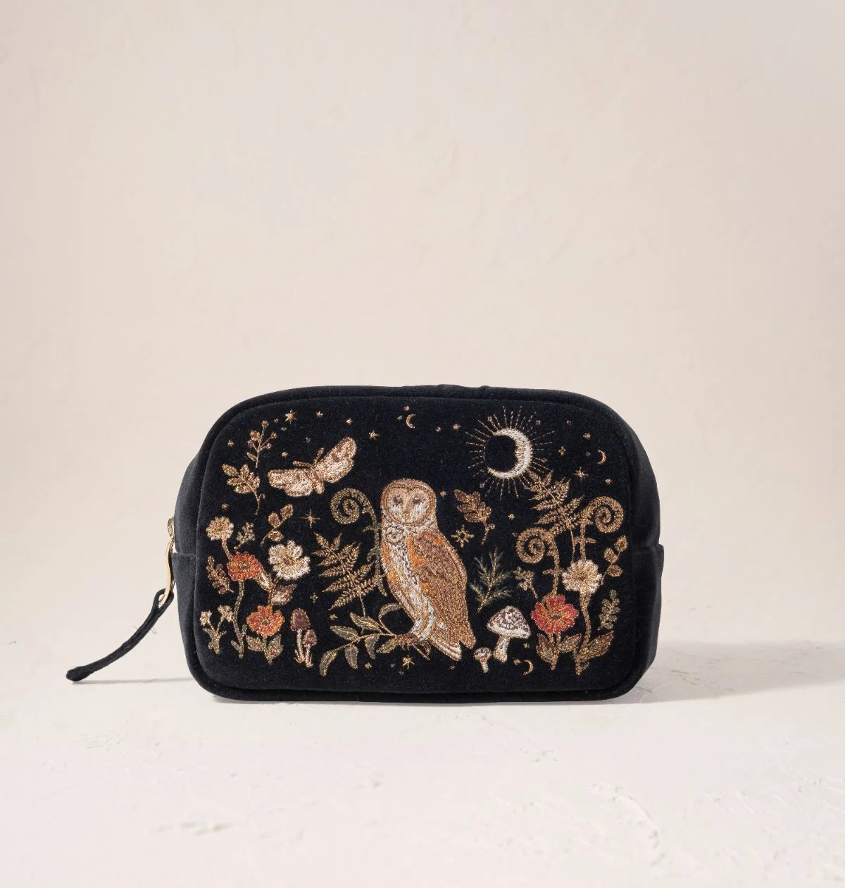 Elizabeth Scarlett Makeup Bag Mystical Owl Velvet Charcoal