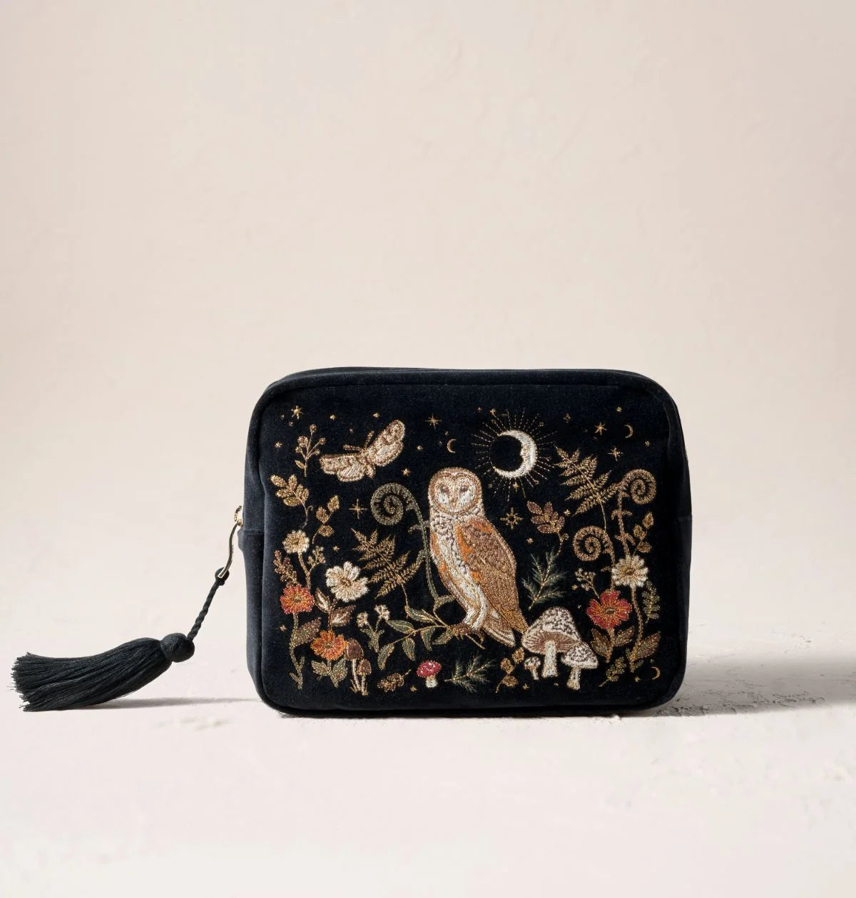 Elizabeth Scarlett Wash Bag Mystical Owl Velvet Charcoal