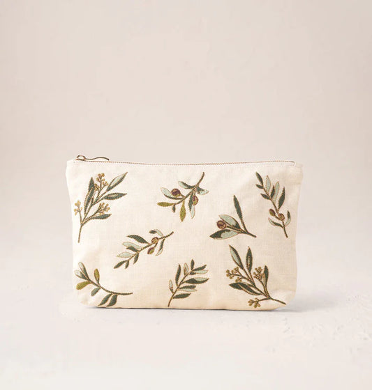 Elizabeth Scarlett Everyday Pouch Olive Branch Canvas Cream