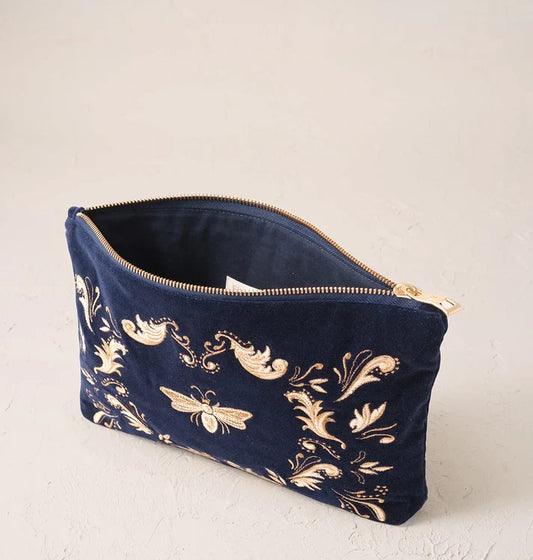 Elizabeth Scarlett Everyday Pouch Provencal Bee Velvet Navy