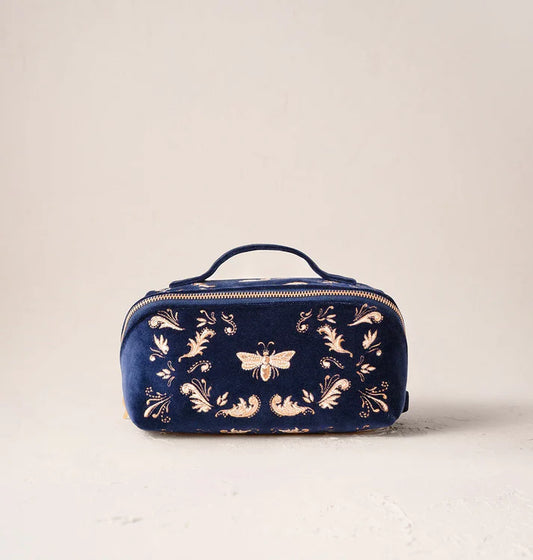 Elizabeth Scarlett Open Flat Makeup Bag Provencal Bee Velvet Navy