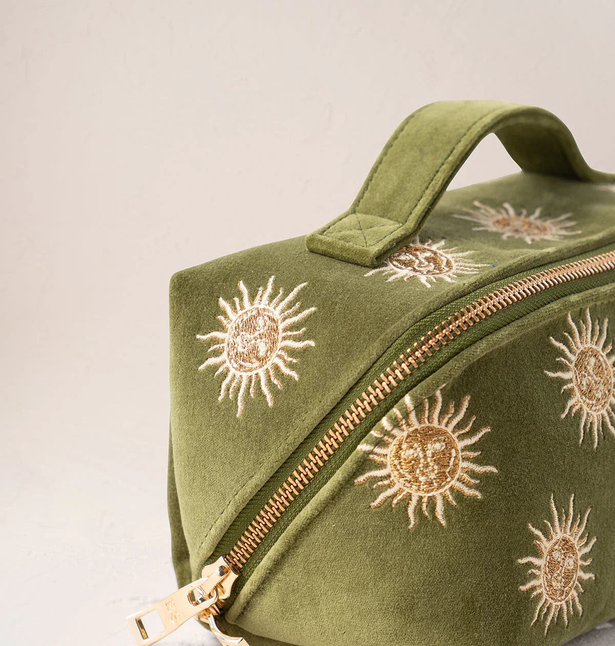 Elizabeth Scarlett Open Flat Makeup Bag Sun Goddess Velvet Fern Green