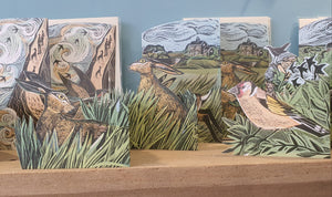 Card - Hares and open field - die-cut 3D by Angela Harding