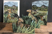 Load image into Gallery viewer, Card - Hares and open field - die-cut 3D by Angela Harding
