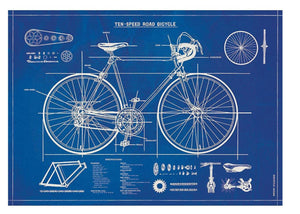 Cavallini Bicycle Blueprint Wrapping Paper Poster