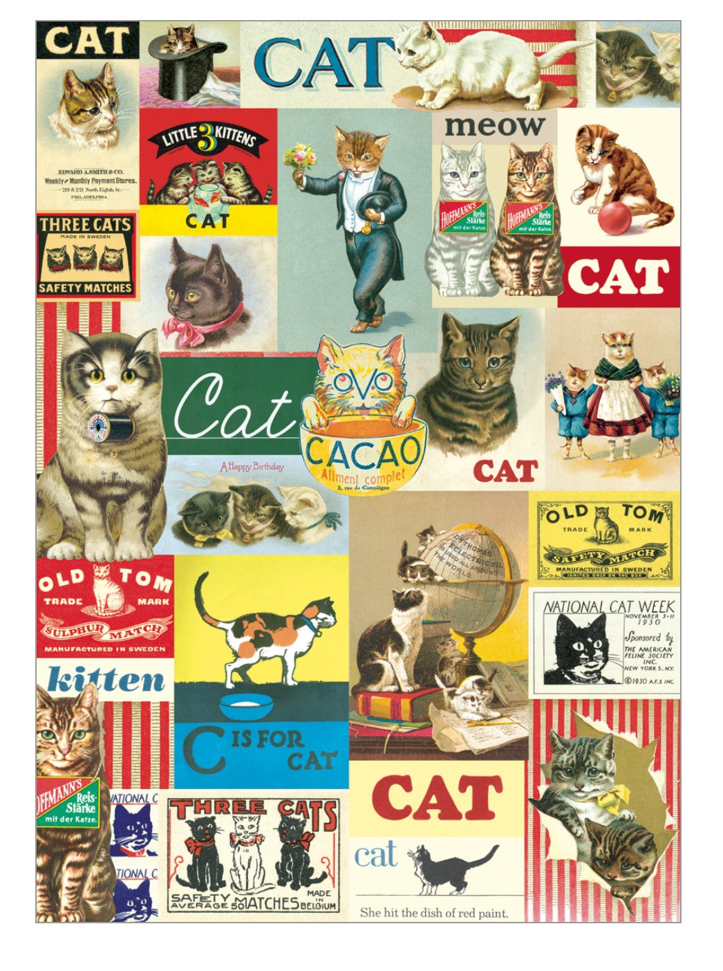 Cavallini Vintage Cats Wrapping Paper Poster