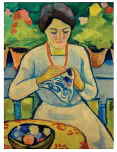 Card - Woman Embroidering by August Macke