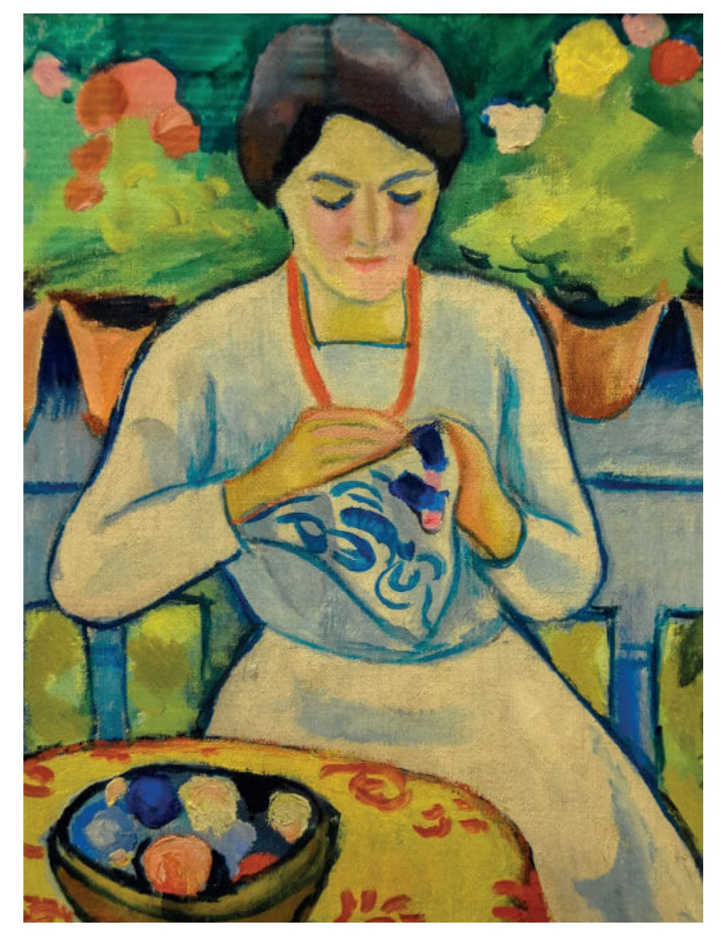 Card - Woman Embroidering by August Macke